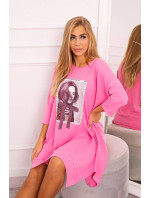 Šaty s potiskem a model 18747053 spodní částí růžové - K-Fashion