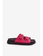 Klapki Damskie Na Platformie Z Klamrami Fuksja Simbes