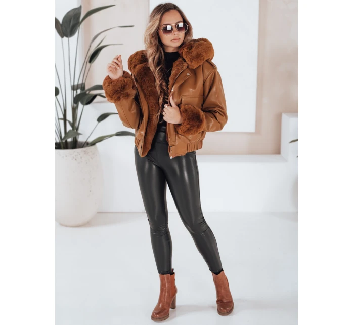 Dámska kožená bunda s kožušinou hnedá FashionStreet TY5129