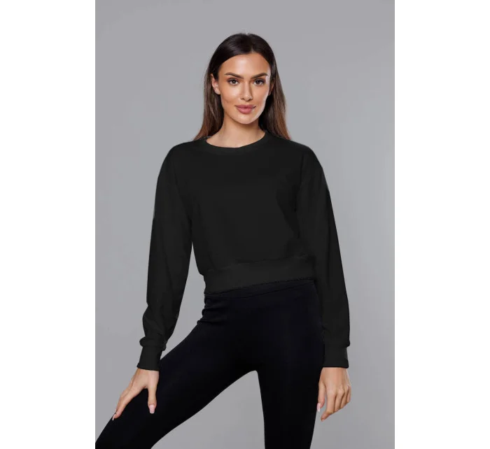 Tenká krátká černá dámská tepláková mikina model 18378913 - J.STYLE Tenká krátká černá dámská tepláková mikina model 18378913 - J.STYLE