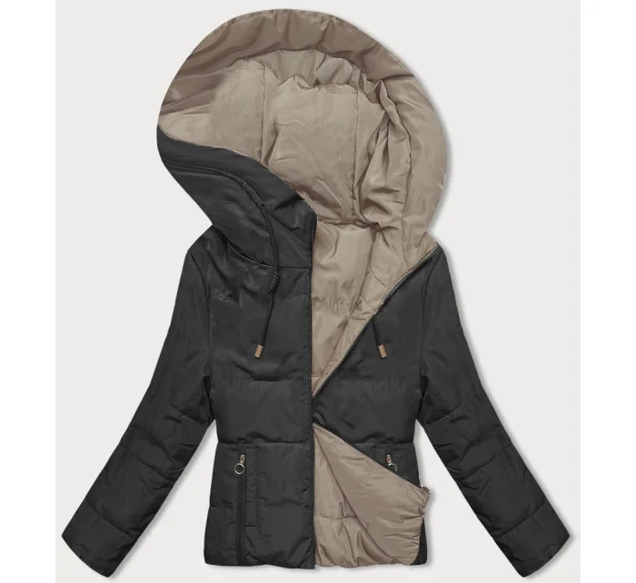 Černobéžová oboustranná krátká bunda s kapucí model 18863099 - S'WEST