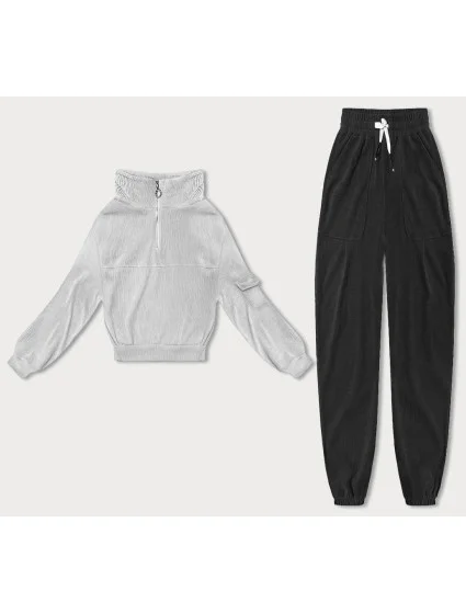 Dámska tepláková súprava s vafľami svetlo sivá (AMG-339A)