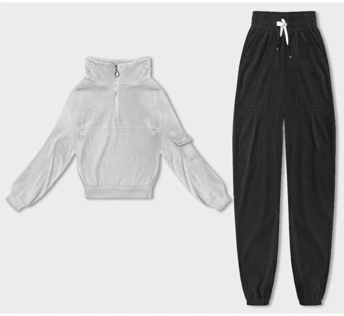 Dámska tepláková súprava s vafľami svetlo sivá (AMG-339A)