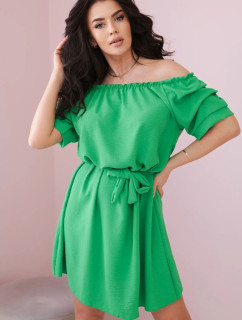 Španielske šaty zviazané v páse zelenej farby