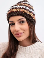 Dámska zimná čiapka s farebným vláknom a elastickou šnúrkou K352 hnedá+biela
