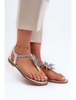 Dámské Ploché Sandály S Ozdobným Stříbrné model 21662037 - EVENTO