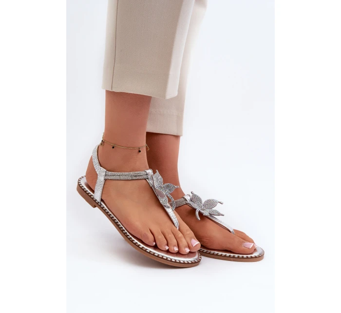 Dámské Ploché Sandály S Ozdobným Stříbrné model 21662037 - EVENTO