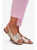 Sandały Damskie Na Płaskim Obcasie Z Ozdobnym Detalem S.Barski KV51-080 Złote