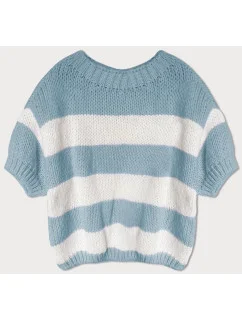 Světle modrý volný dámský pruhovaný svetr model 19735955 - MADE IN ITALY