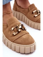 Zamszové dámské polobotky na platformě s ozdobou tmavě béžové Lewski model 21636657 - Boto