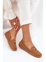 Mokasyny Damskie Ażurowe Z Ozdobą Camel Kaydance