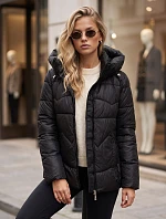Dámska prešívaná zateplená bunda s kapucňou, čierna, FashionStreet TY5936