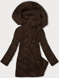 Tmavo hnedá dámska zimná bunda s kapucňou (H-898-23)