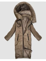 Dámska béžová dlhá bunda s ľahkou potlačou S'West (B8509-12)