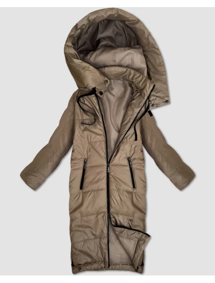 Dámska béžová dlhá bunda s ľahkou potlačou S'West (B8509-12)