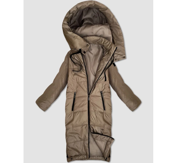 Dámska béžová dlhá bunda s ľahkou potlačou S'West (B8509-12)