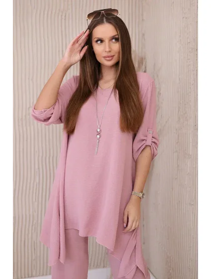 Súprava blúzka + nohavice s príveskom púdrovo ružová