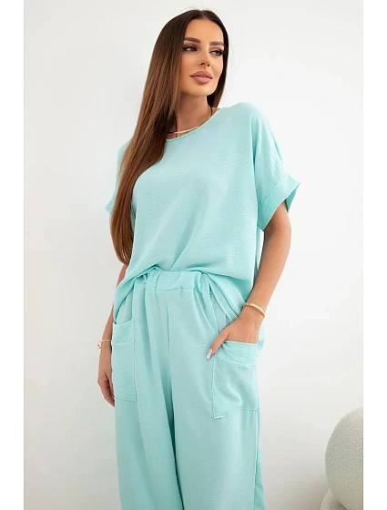 Komplet z viskózy halenka + kalhoty mátový Komplet z viskózy halenka + kalhoty mátový