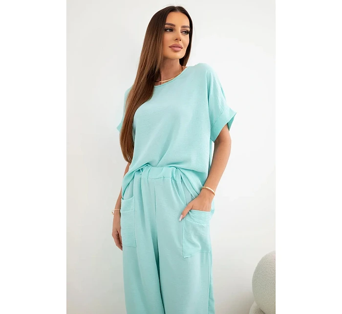 Komplet z viskózy halenka + kalhoty mátový Komplet z viskózy halenka + kalhoty mátový