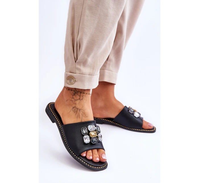 Dámské sandály s kamínky model 21619169 Černá - S.Barski