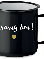 HRNČEK „KRÁSNY DEŇ!“ – čierny plechový hrnček 350 ml