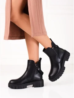 Luxusní kotníčkové boty dámské černé na plochém podpatku