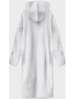 Svetlosivý dlhý vlnený prehoz cez oblečenie typu alpaka s kapucňou (M105-1)