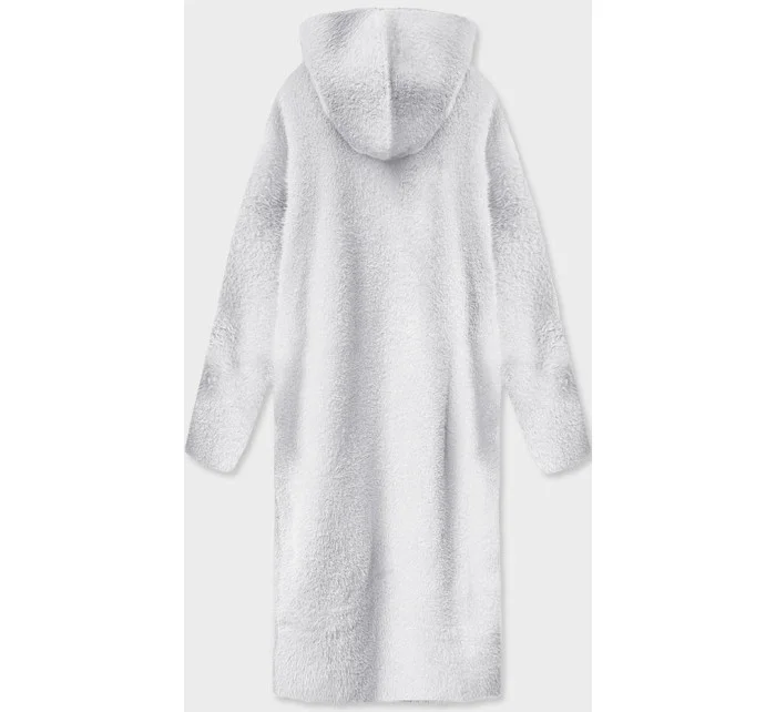 Svetlosivý dlhý vlnený prehoz cez oblečenie typu alpaka s kapucňou (M105-1)