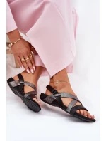 Płaskie Skórzane Sandały Damskie Zazoo 40032 Czarne