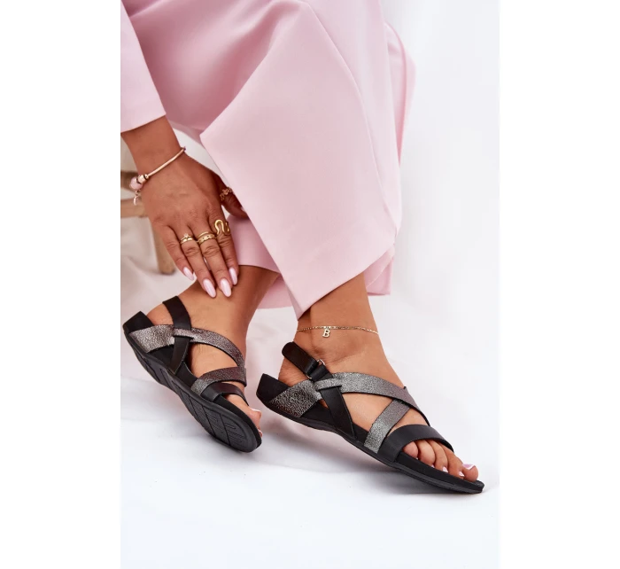 Płaskie Skórzane Sandały Damskie Zazoo 40032 Czarne