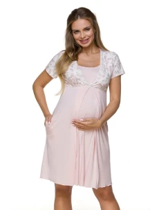 Dámska tehotenská nočná košeľa 3123 / 155625 Oudr Pink with Ecru - Lupo Line