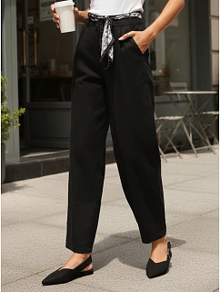 Spodnie damskie z wysokim stanem z czarne model 22067215 - FashionStreet