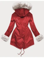 Červeno-ružová dámska zimná bunda s podšívkou z machovej kožušiny (b530-4046)