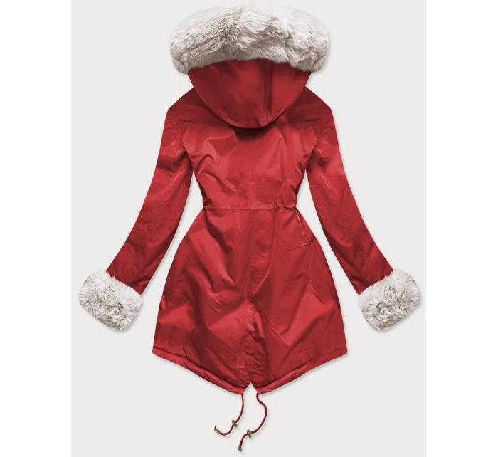 Červeno-ružová dámska zimná bunda s podšívkou z machovej kožušiny (b530-4046)