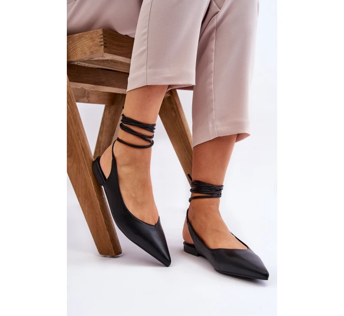 Damskie Wiązane Baleriny W Szpic Czarne Turriso Damskie Wiązane Baleriny W Szpic Czarne Turriso
