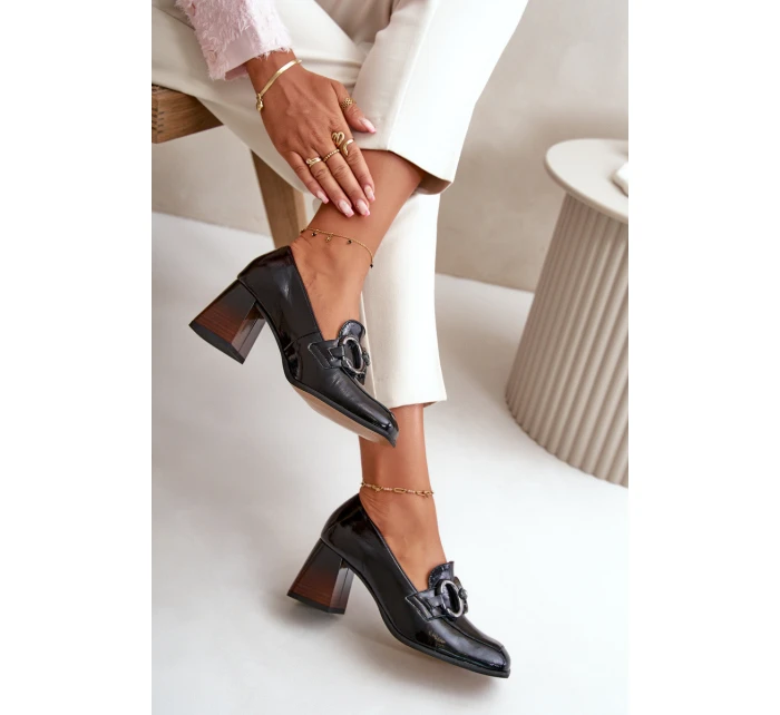 Skórzane Czółenka Z Ozdobą Czarne Laura Messi 2845