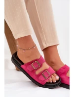 Klapki Damskie Na Platformie Z Klamrami Fuksja Simbes