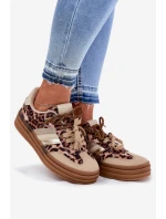 Sneakersy Damskie Na Platformie Z Podwójnym Sznurowaniem Panterka Beżowe Niteria Sneakersy Damskie Na Platformie Z Podwójnym Sznurowaniem Panterka Beżowe Niteria