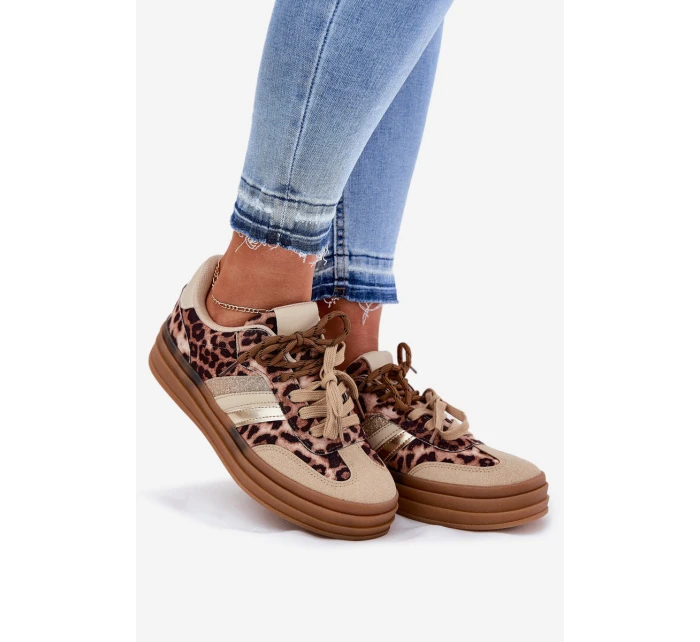 Sneakersy Damskie Na Platformie Z Podwójnym Sznurowaniem Panterka Beżowe Niteria Sneakersy Damskie Na Platformie Z Podwójnym Sznurowaniem Panterka Beżowe Niteria