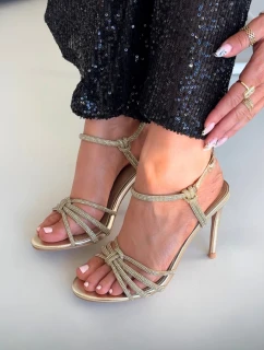 Dámské sandály na jehlovém podpatku s pásky a kryštály zlaté Tanelle