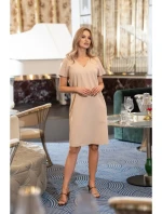 S392 Uvoľnený strih šiat s výstrihom do V - béžová