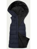 Tmavo modro-čierna obojstranná dlhá dámska vesta (V723) Tmavo modro-čierna obojstranná dlhá dámska vesta (V723)