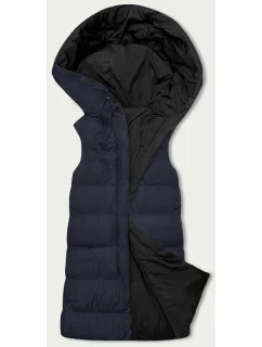 Tmavo modro-čierna obojstranná dlhá dámska vesta (V723)