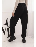 Elegantní dámské kalhoty s vysokým pasem a vázáním v pase černé