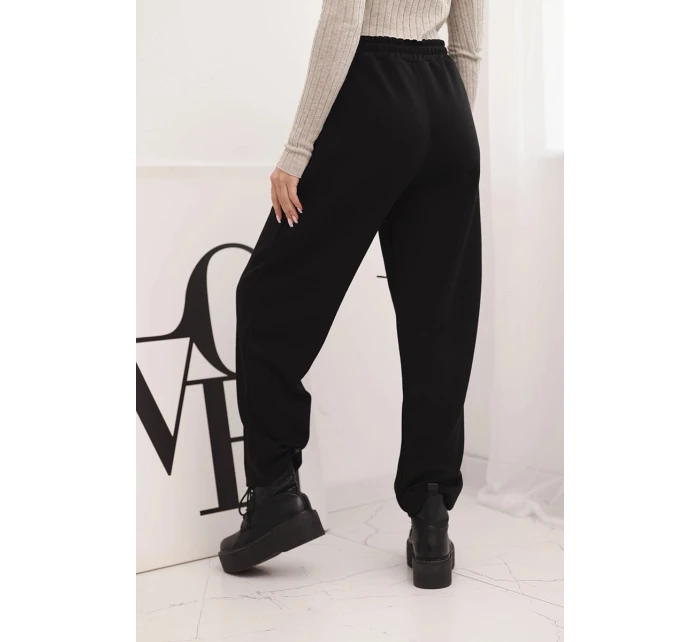 Elegantní dámské kalhoty s vysokým pasem a vázáním v pase černé