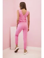 Dámsky bavlnený overal bez rukávov so zaväzovaním v páse svetloružový