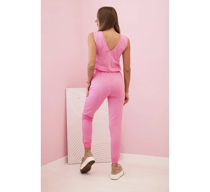 Dámsky bavlnený overal bez rukávov so zaväzovaním v páse svetloružový