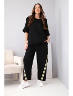 Dámský máslový komplet z viskózy mikina a kalhoty s lampasy černý