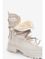 Dámské bílé zimní boty s ozdobným šněrováním model 21645231 - Boto