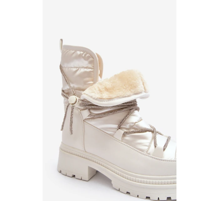 Dámské bílé zimní boty s ozdobným šněrováním model 21645231 - Boto